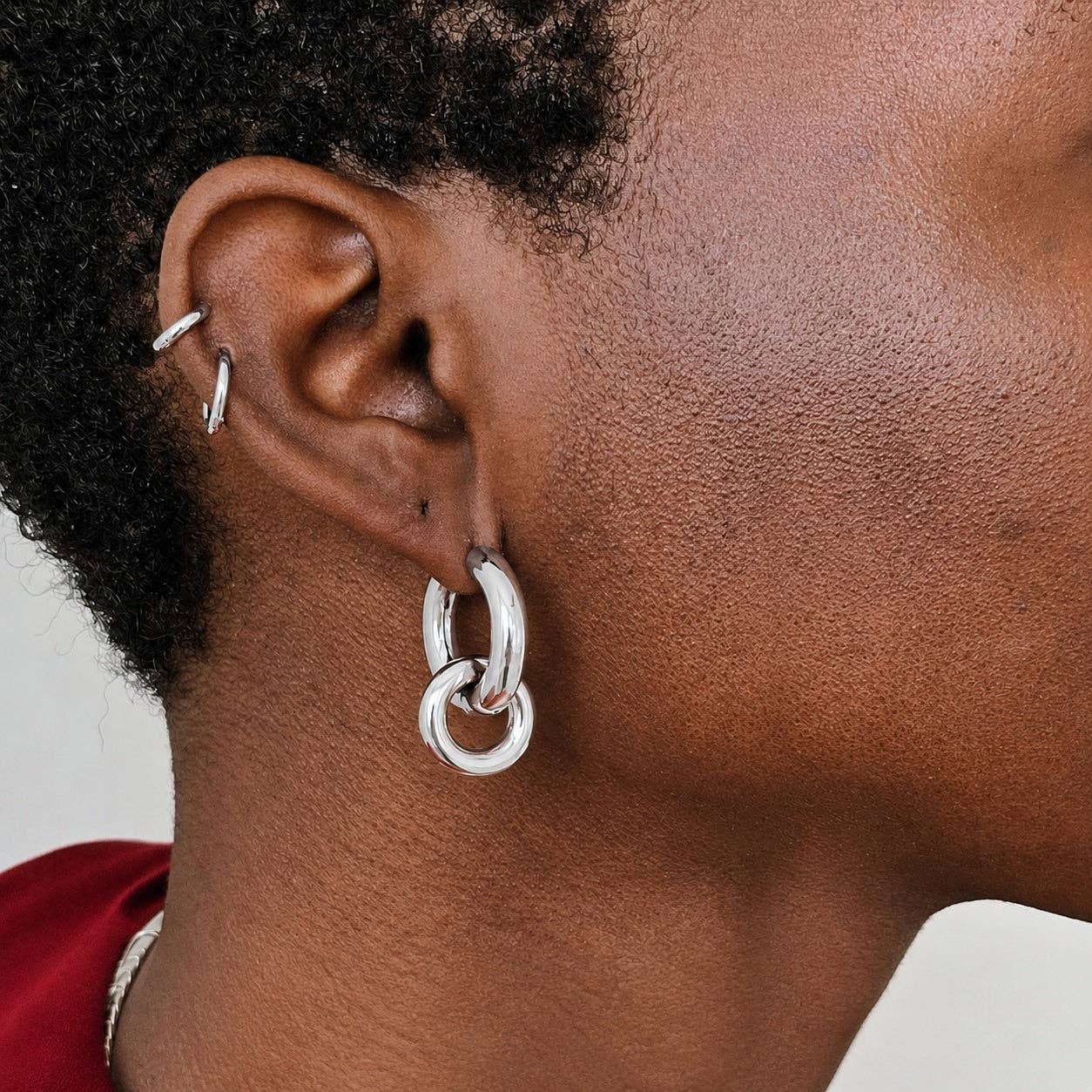 Admiral Row Jewelry - Silver Interlocking Hoop Earrings