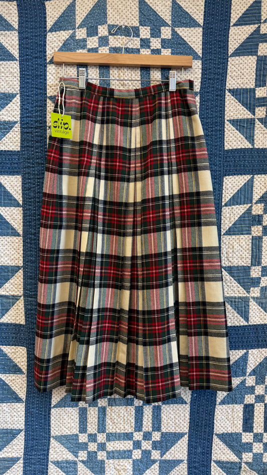 Mid-Length Tartan Wool Skirt