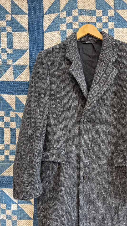 1980's Dark Grey Herringbone Winter Coat