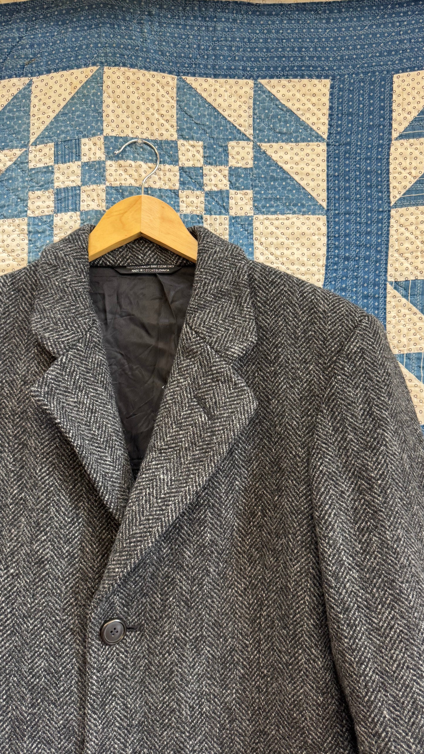 1980's Dark Grey Herringbone Winter Coat