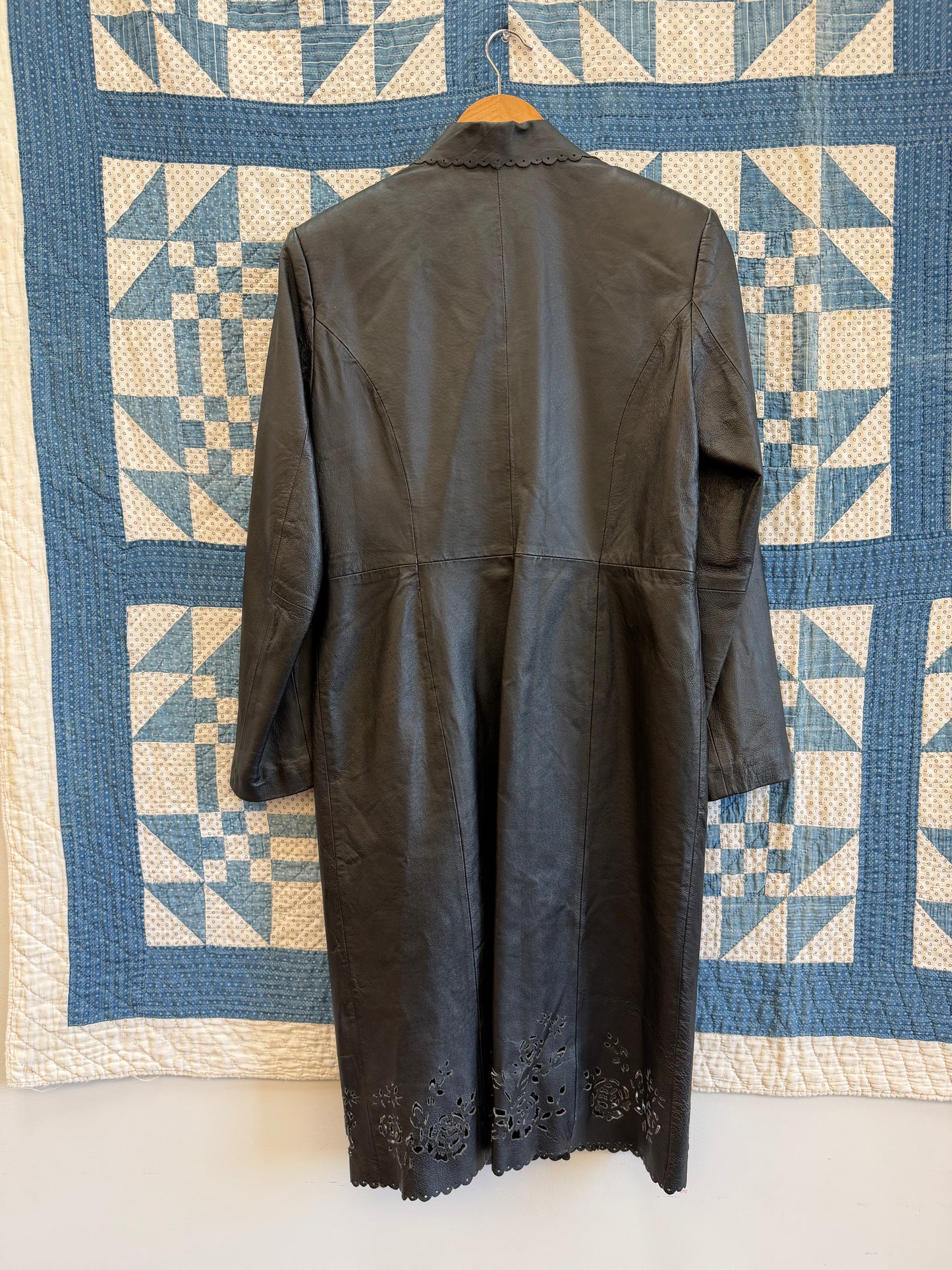 Long Lazer Cut Leather Blazer