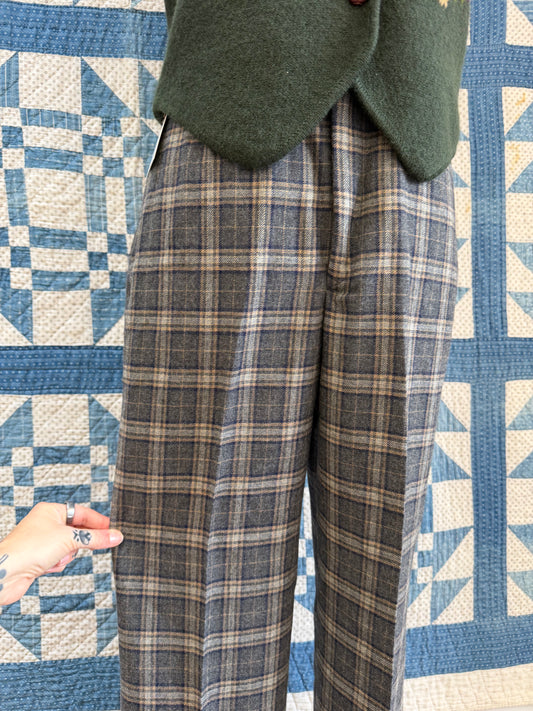 Grey Plaid Bootleg Trousers