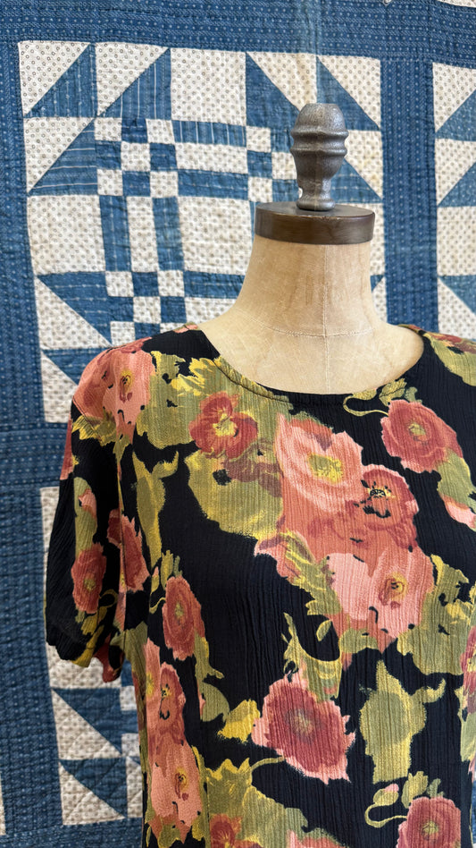 1990's Rayon Floral T-shirt Dress