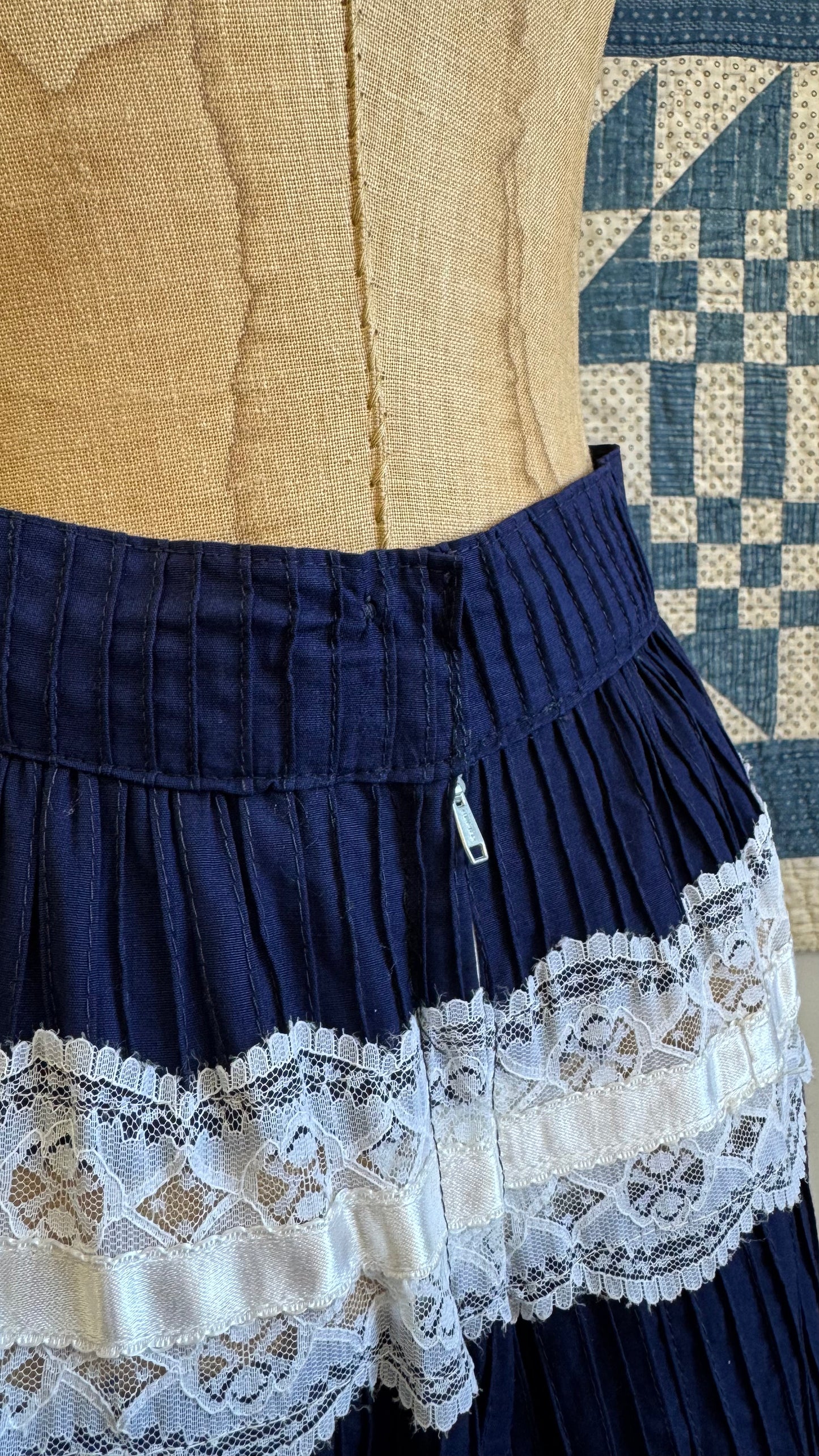 Navy and White Lace Maxi Skirt