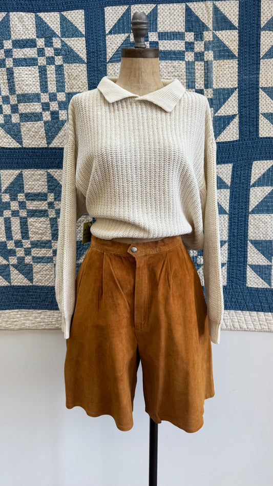 High Waisted Camel Suede Shorts