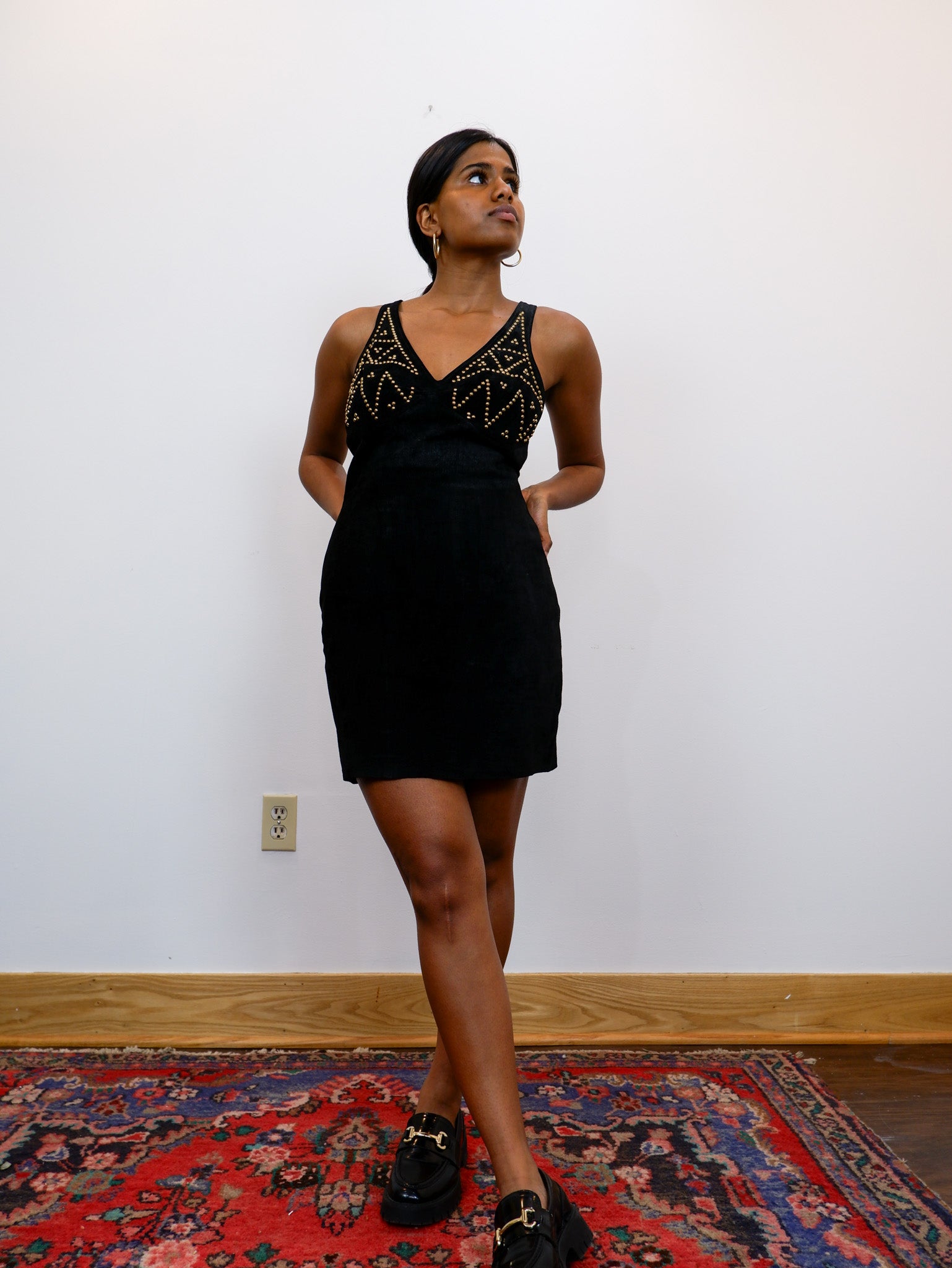 Sexy Black Suede Mini Dress