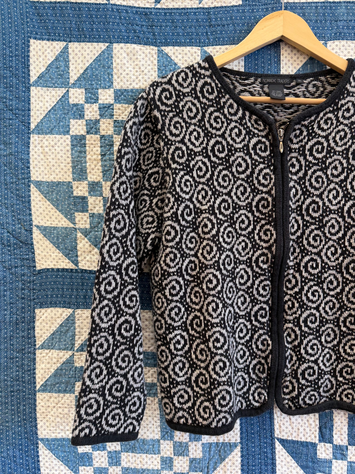 Y2K Zip Up Swirl Sweater