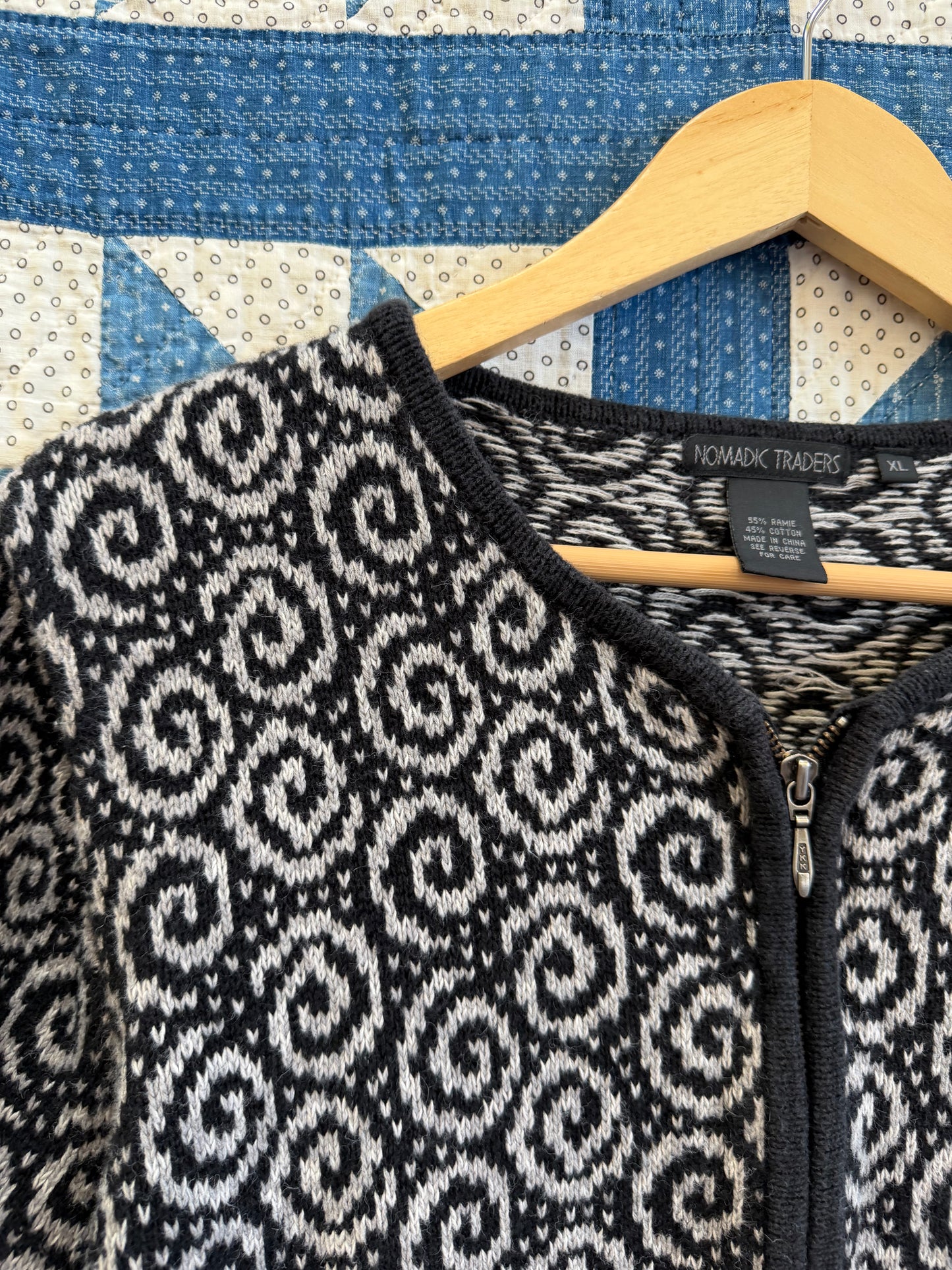 Y2K Zip Up Swirl Sweater