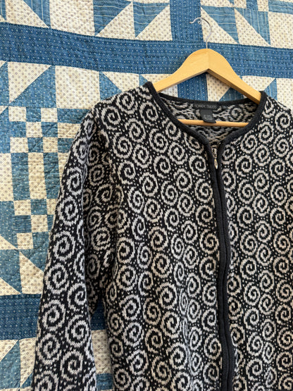 Y2K Zip Up Swirl Sweater