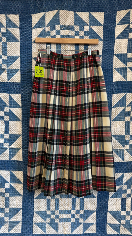 Mid-Length Tartan Wool Skirt