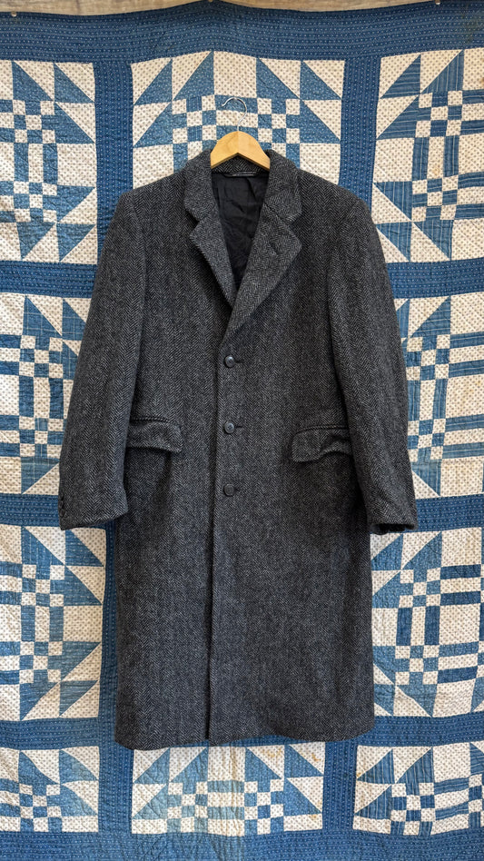 1980's Dark Grey Herringbone Winter Coat