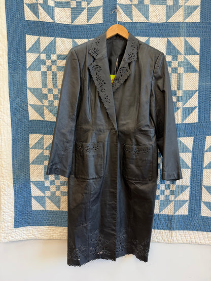 Long Lazer Cut Leather Blazer