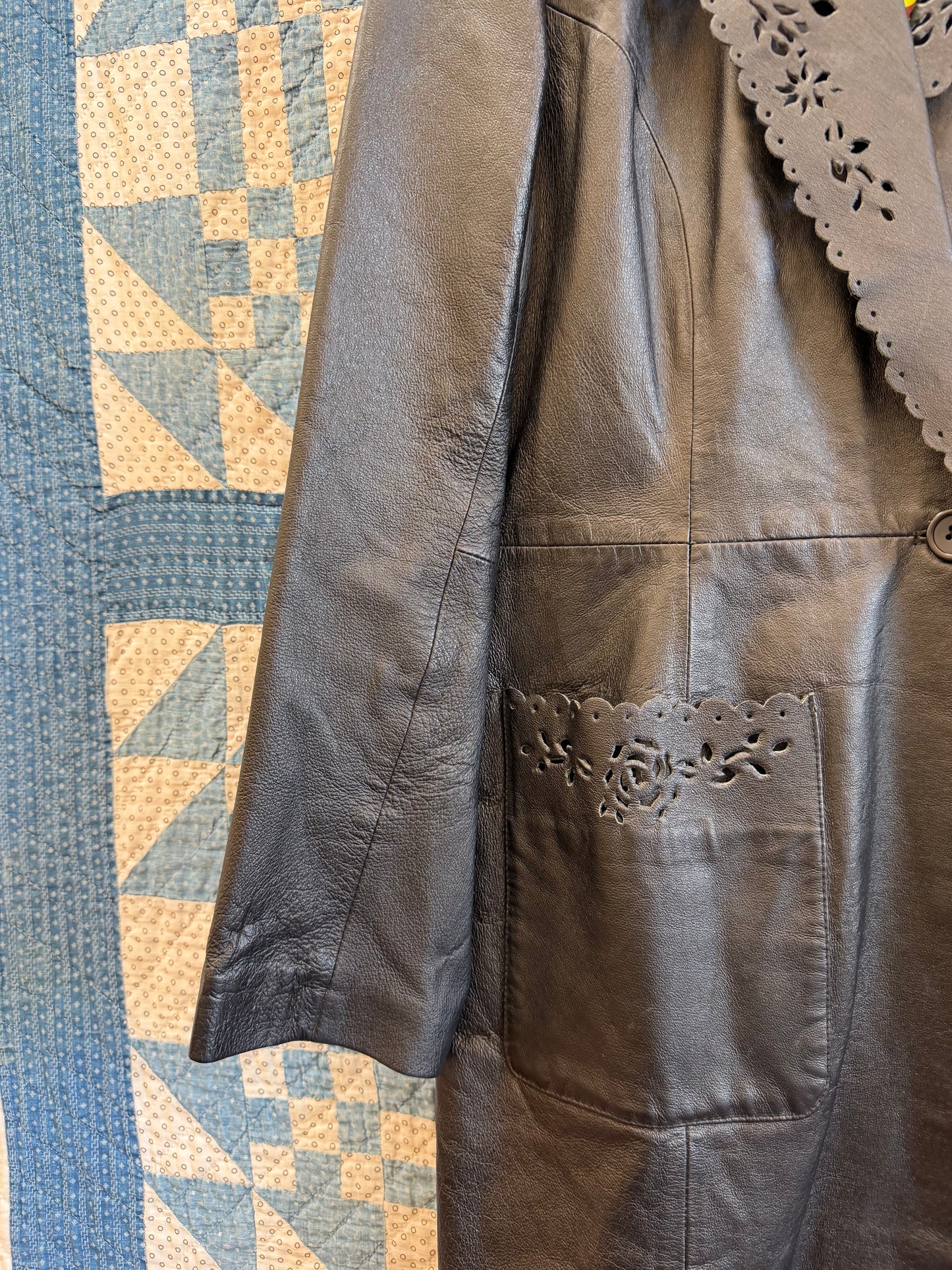 Long Lazer Cut Leather Blazer