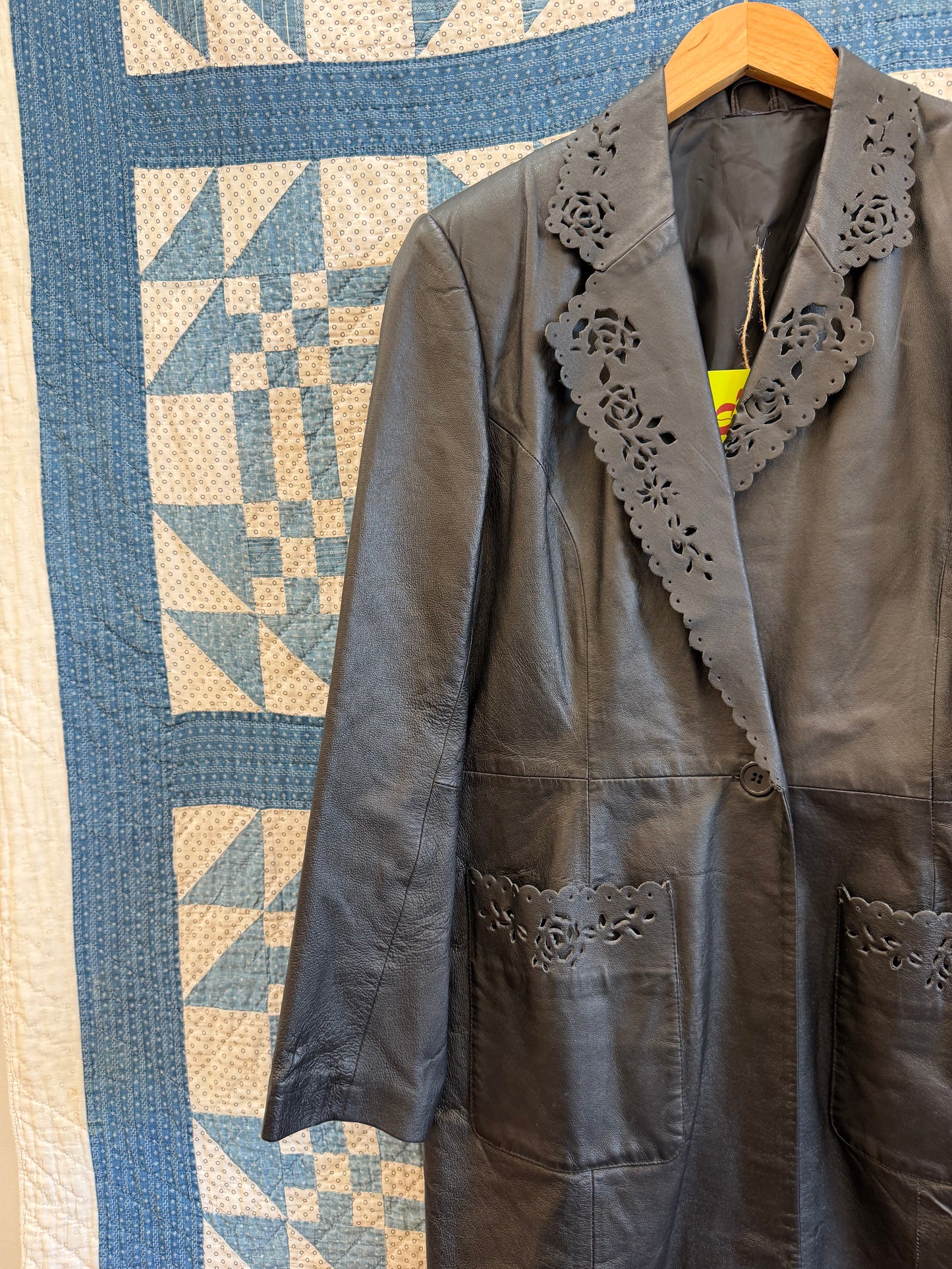 Long Lazer Cut Leather Blazer