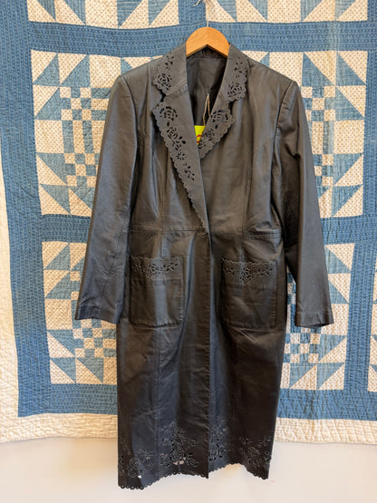 Long Lazer Cut Leather Blazer