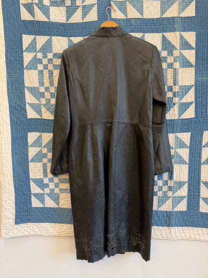 Long Lazer Cut Leather Blazer