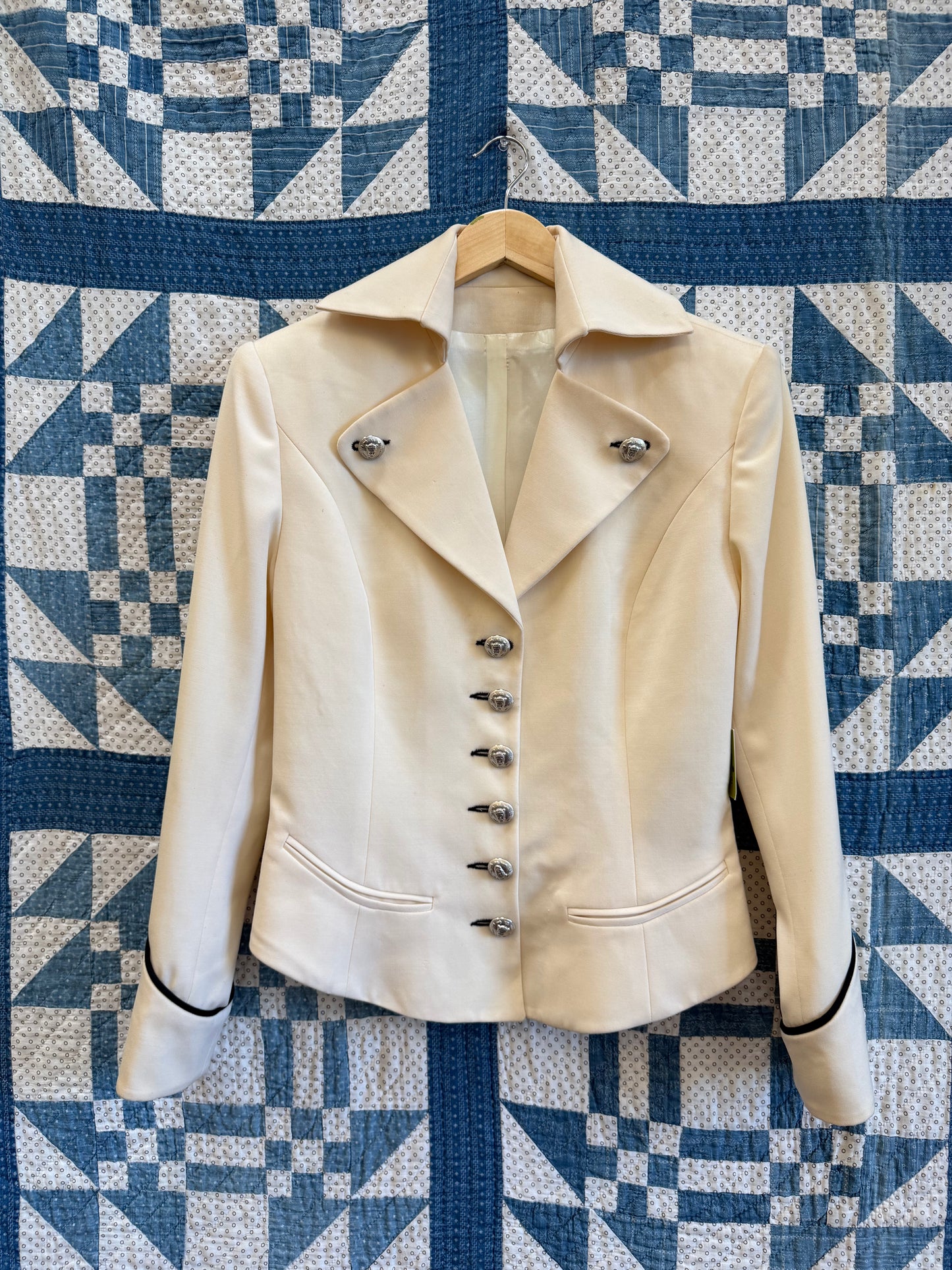 Cream Military-Style Fitted Blazer