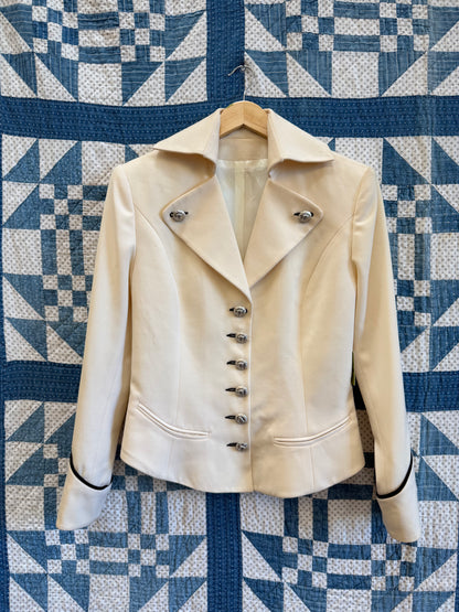 Cream Military-Style Fitted Blazer