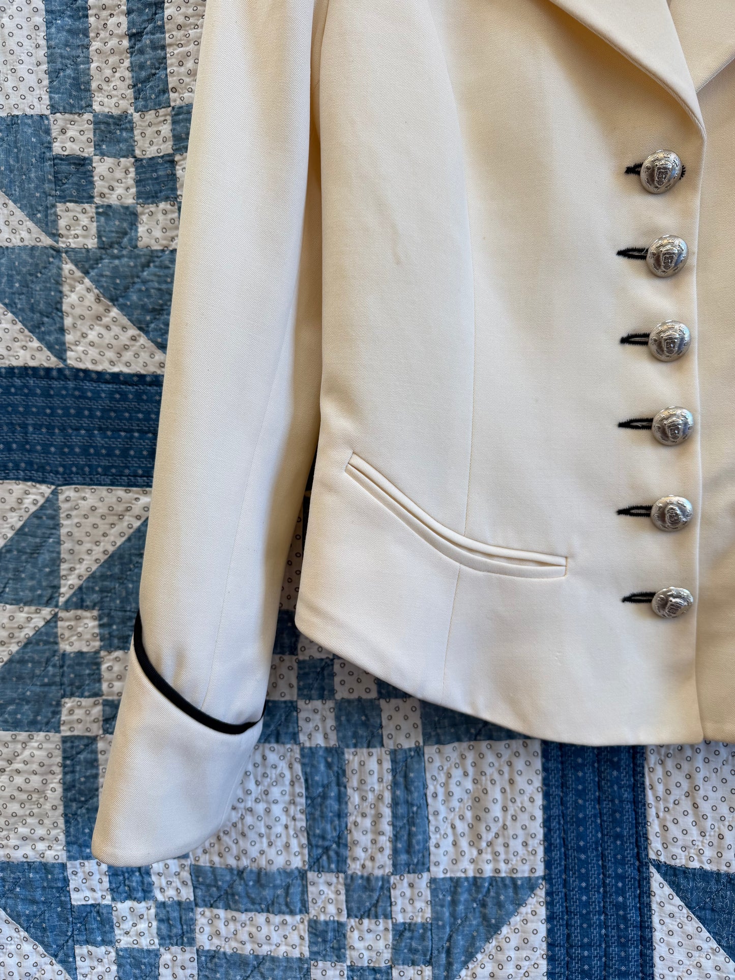 Cream Military-Style Fitted Blazer