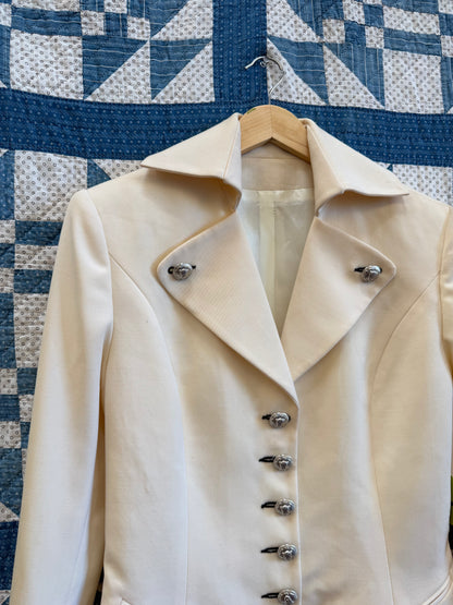 Cream Military-Style Fitted Blazer