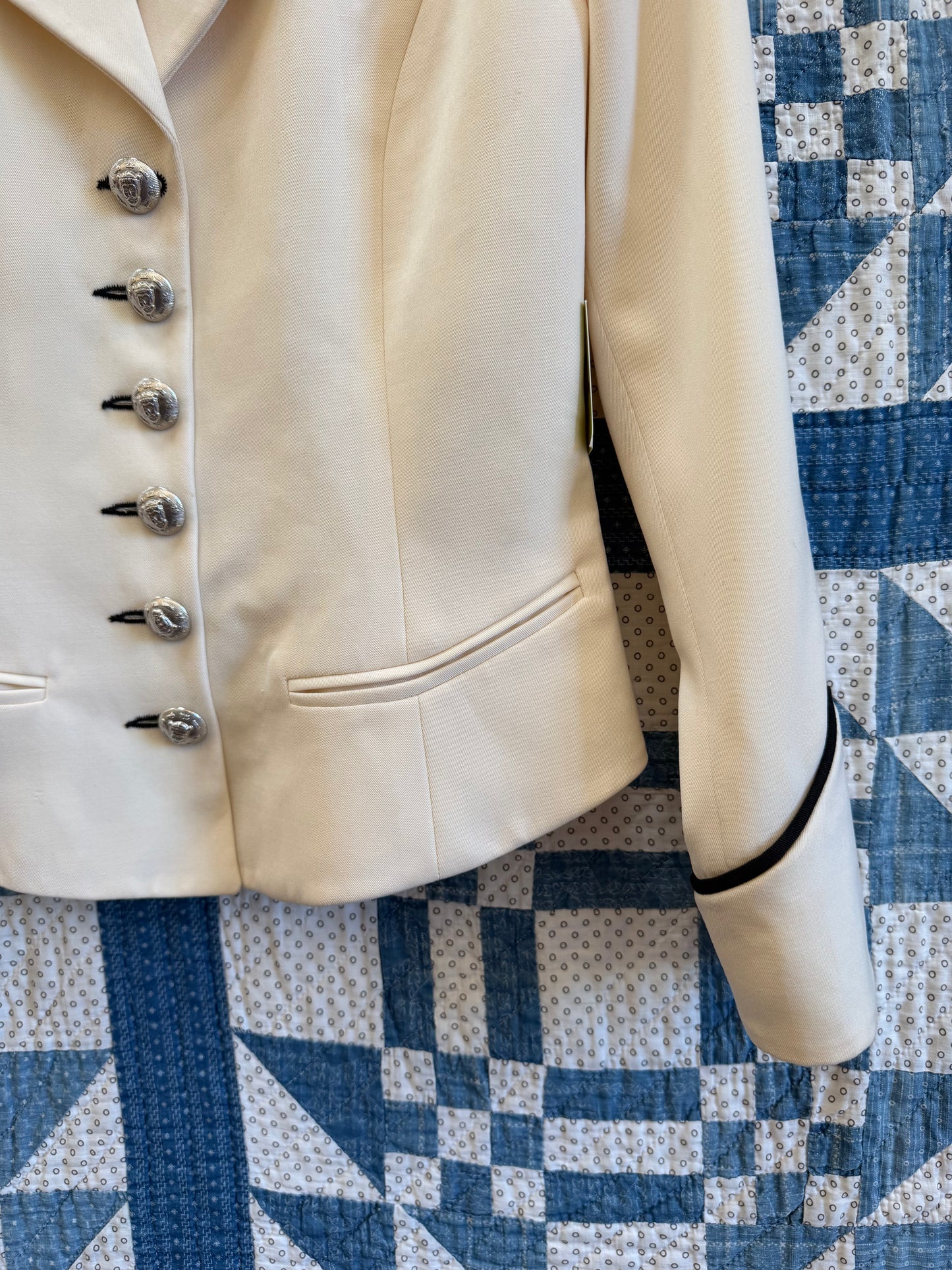 Cream Military-Style Fitted Blazer