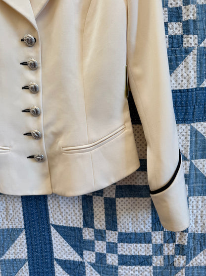 Cream Military-Style Fitted Blazer
