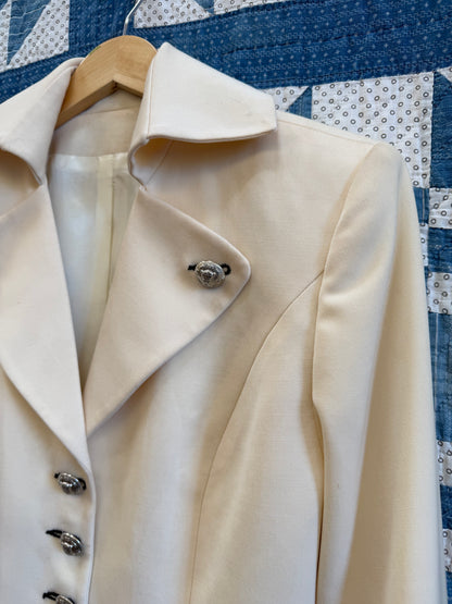 Cream Military-Style Fitted Blazer