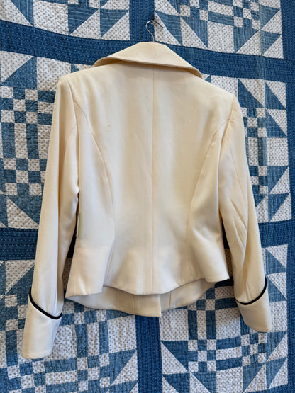 Cream Military-Style Fitted Blazer