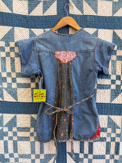 1970's Denim Patchwork Floral Top
