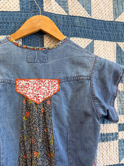 1970's Denim Patchwork Floral Top