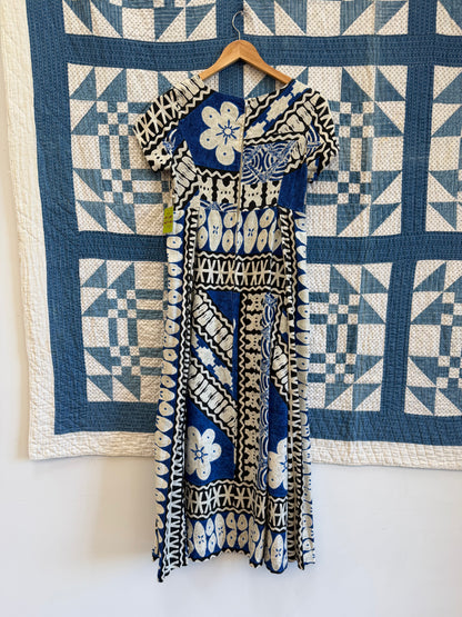 Barkcloth Maxi Hawaiian Dress