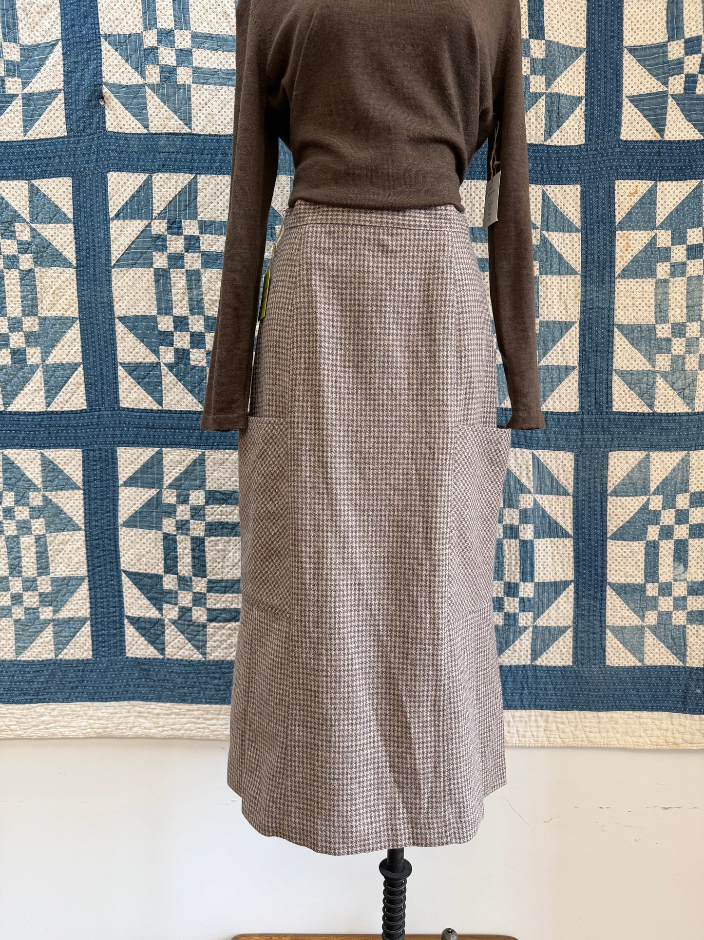 Houndstooth Wool Midi Skirt