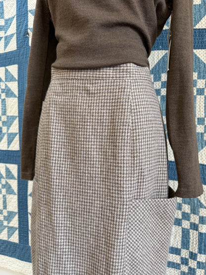 Houndstooth Wool Midi Skirt