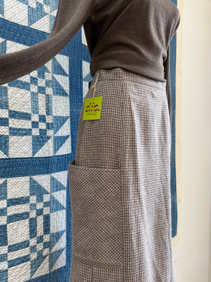 Houndstooth Wool Midi Skirt