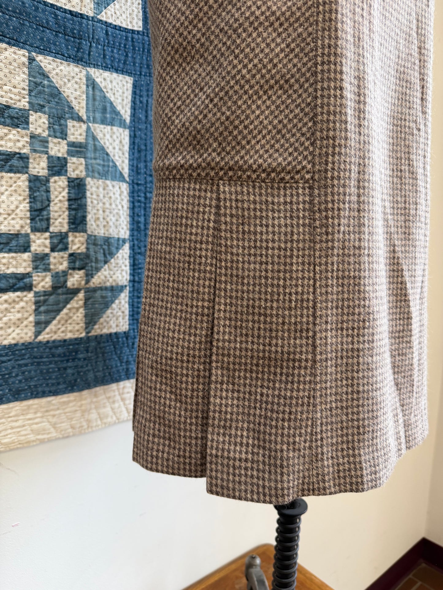 Houndstooth Wool Midi Skirt