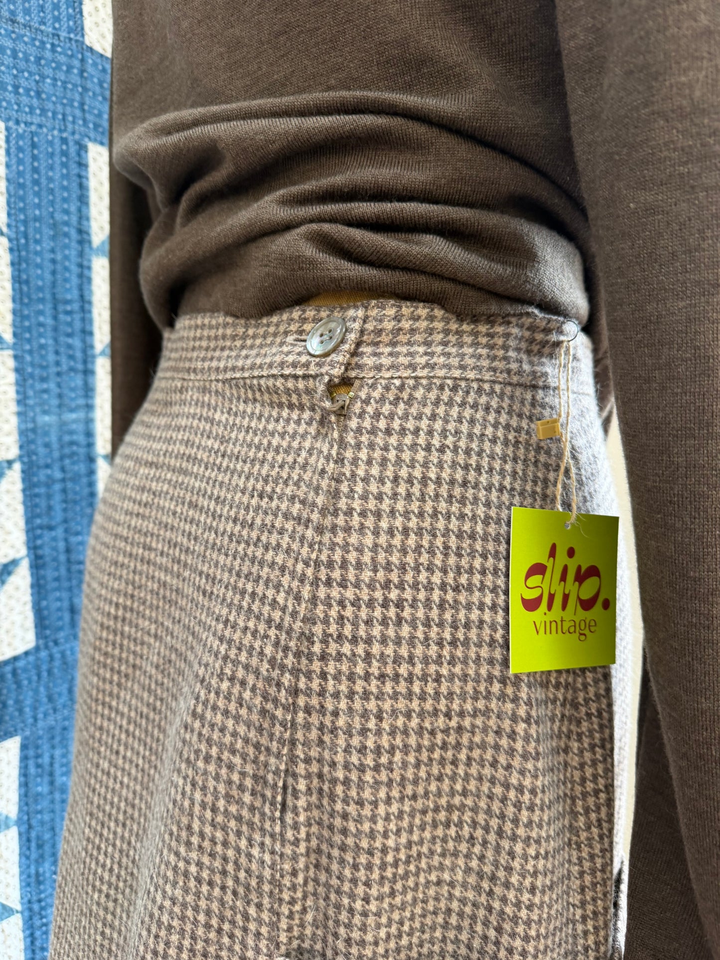 Houndstooth Wool Midi Skirt
