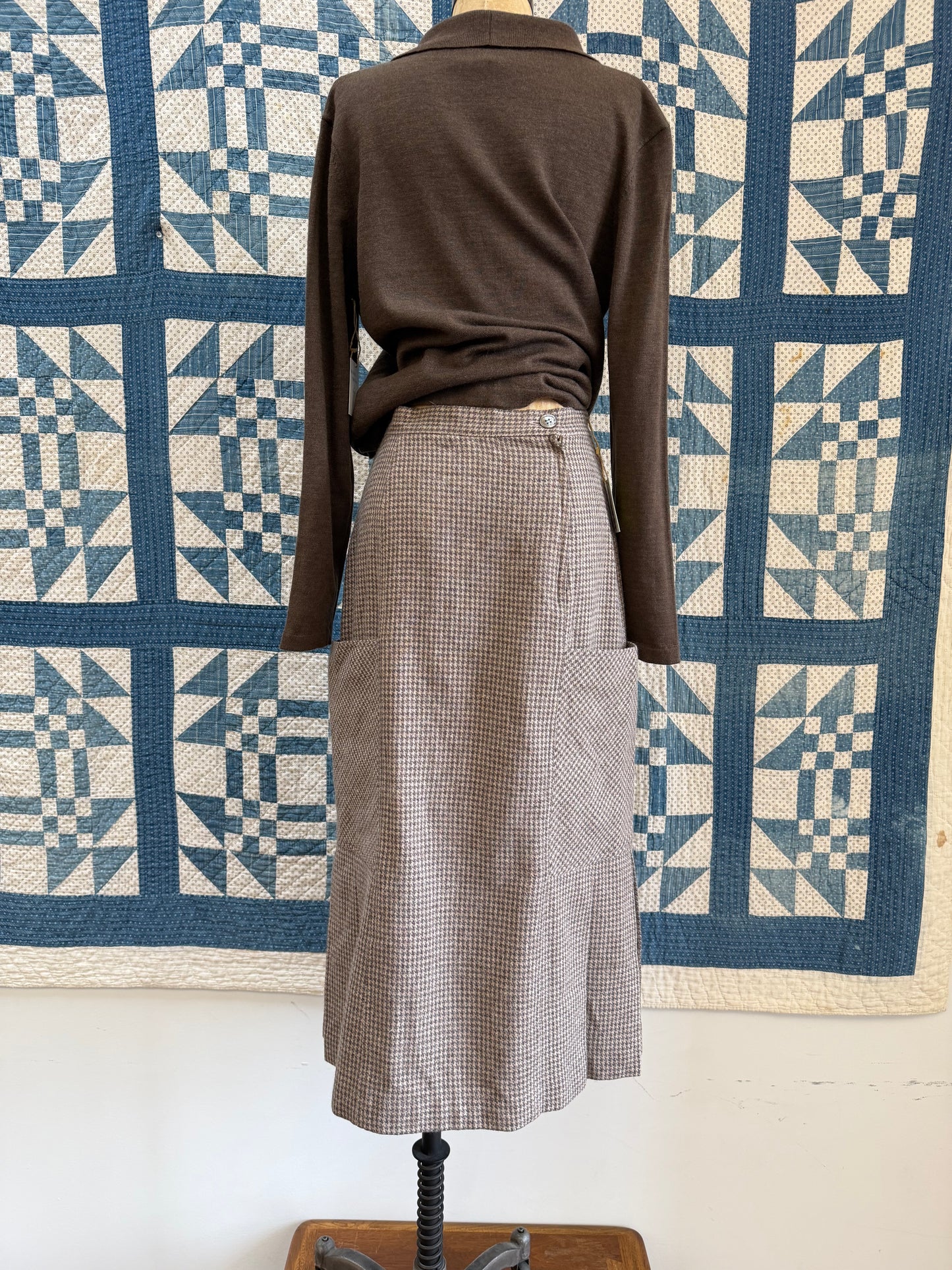 Houndstooth Wool Midi Skirt