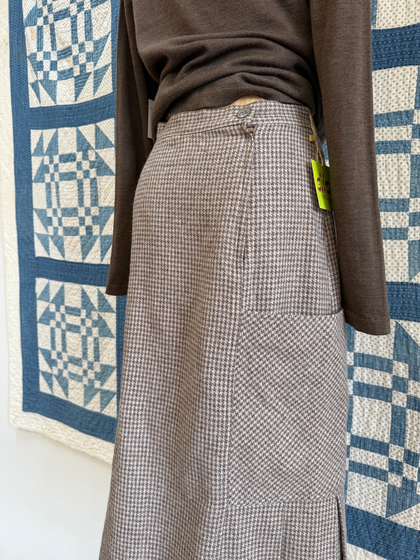 Houndstooth Wool Midi Skirt