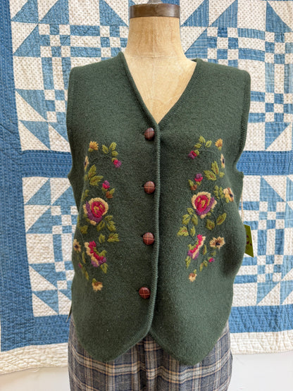 Dark Green Embroidered Vest