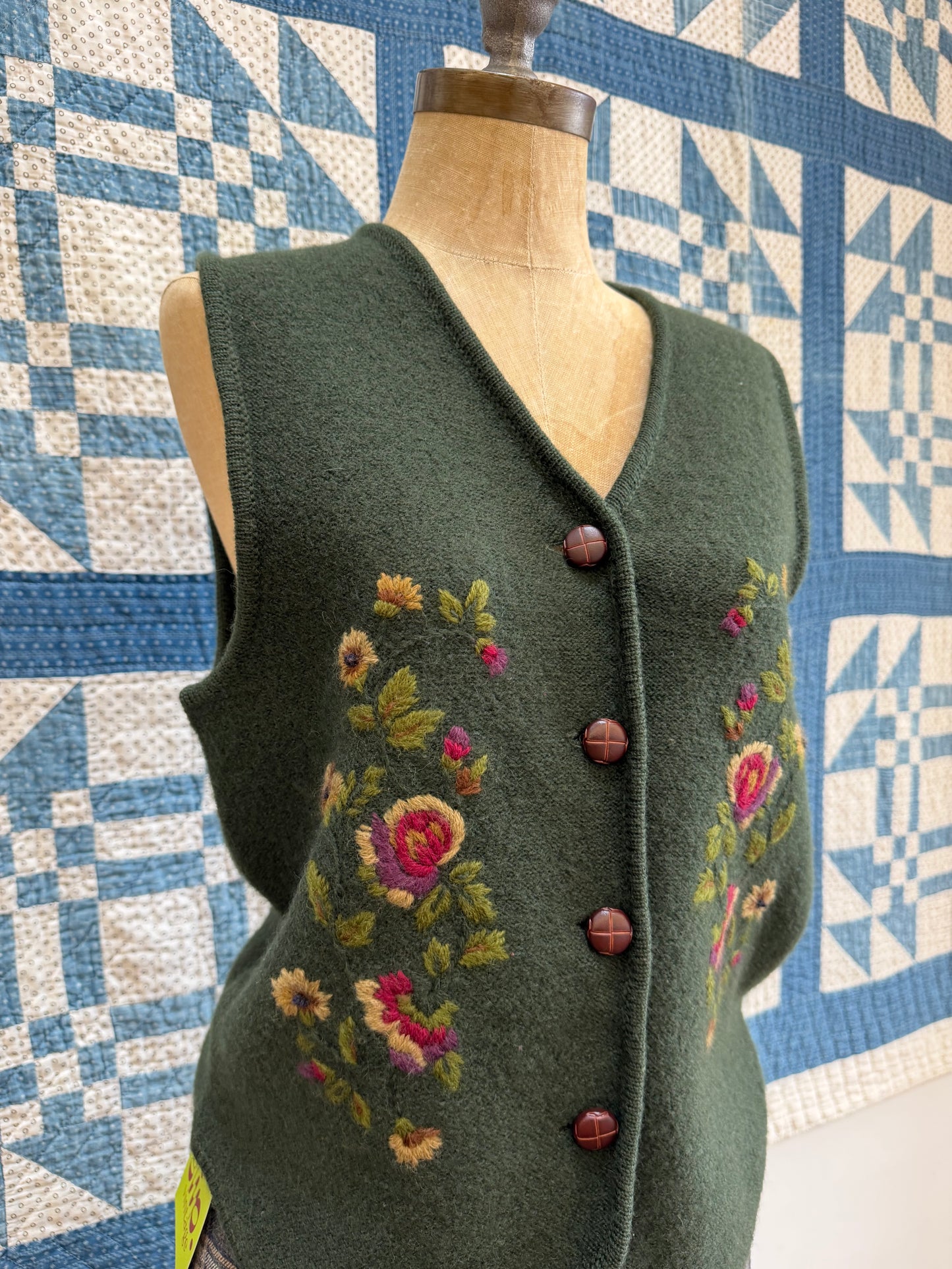 Dark Green Embroidered Vest