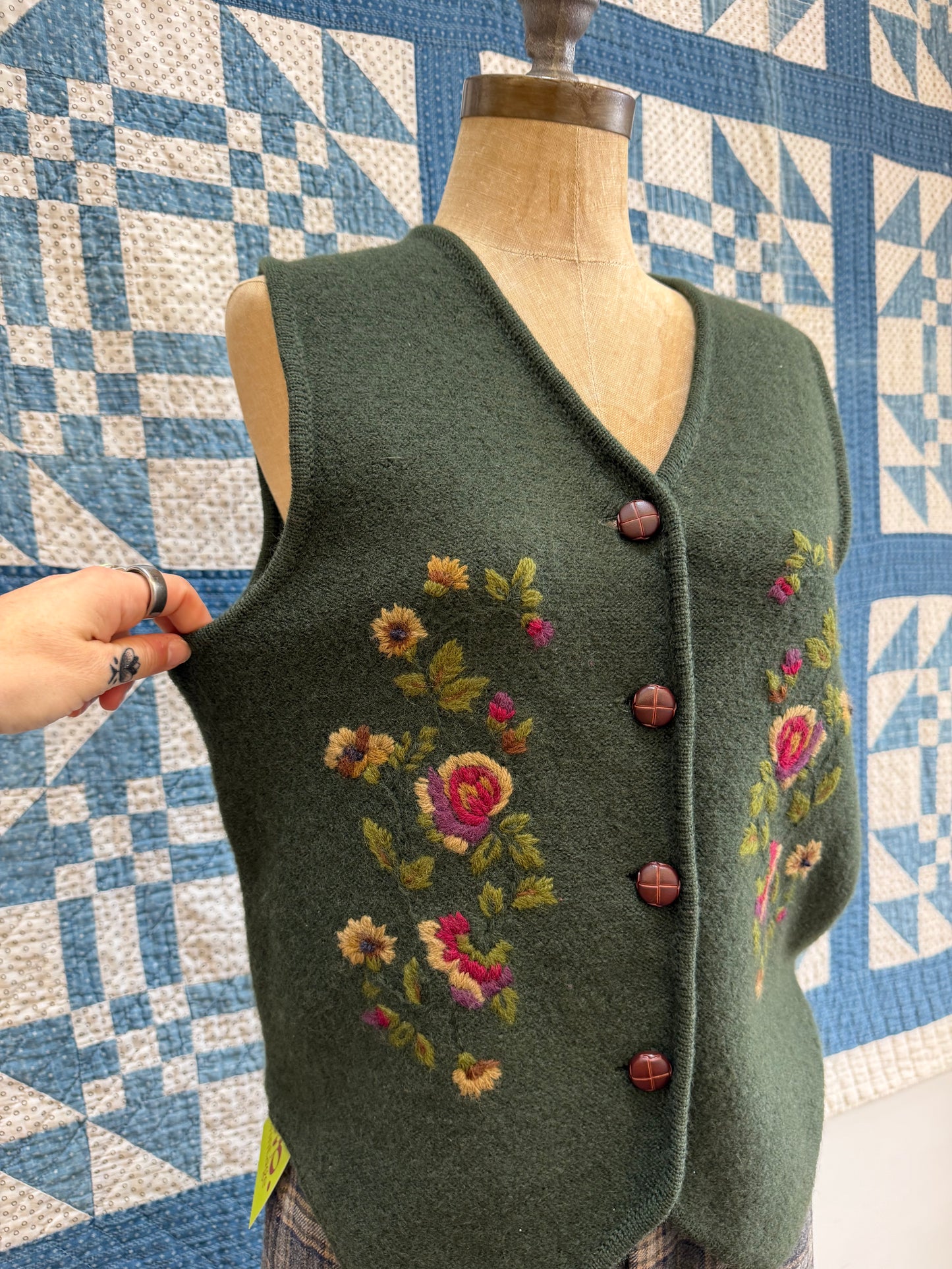 Dark Green Embroidered Vest