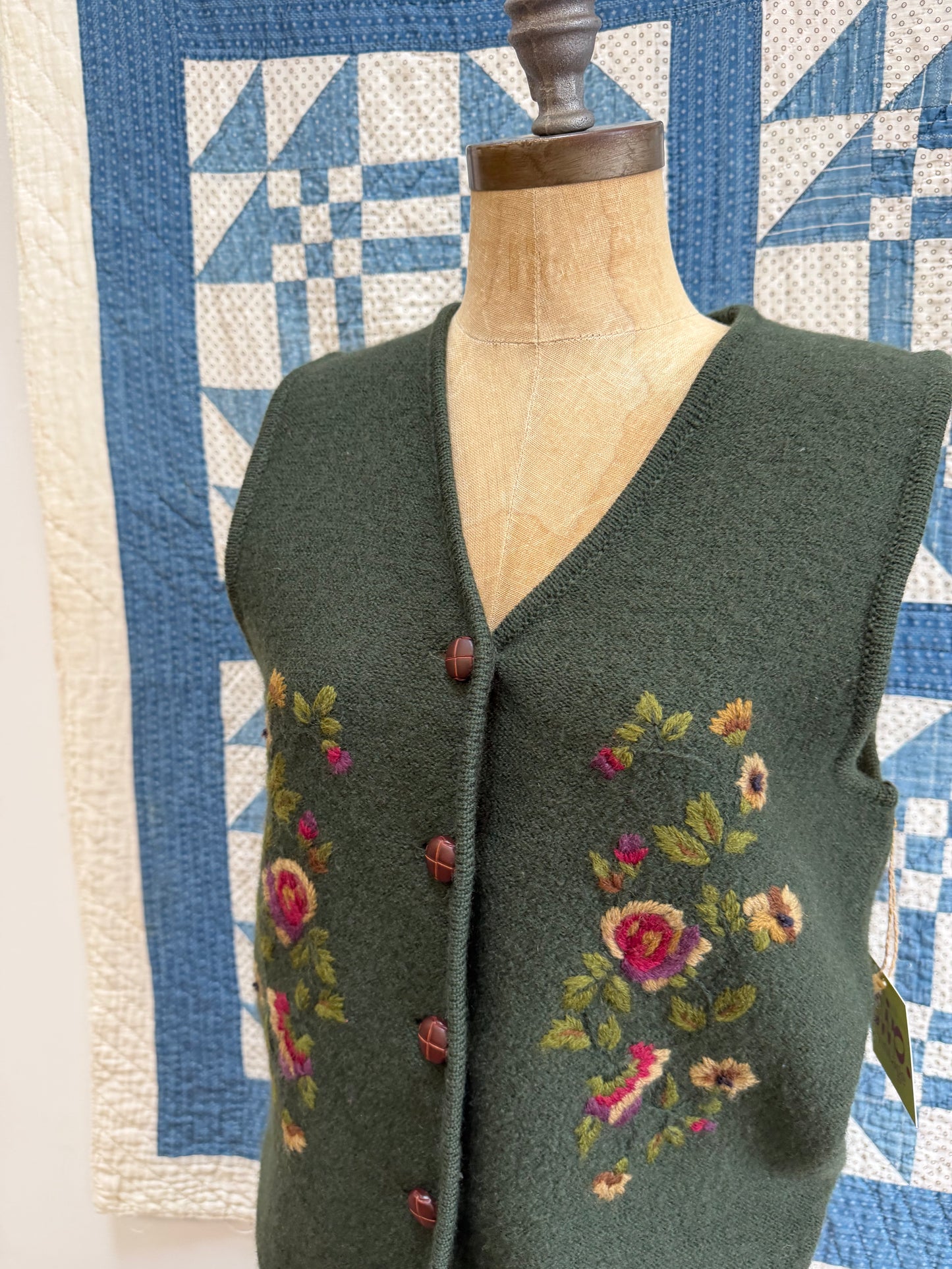 Dark Green Embroidered Vest