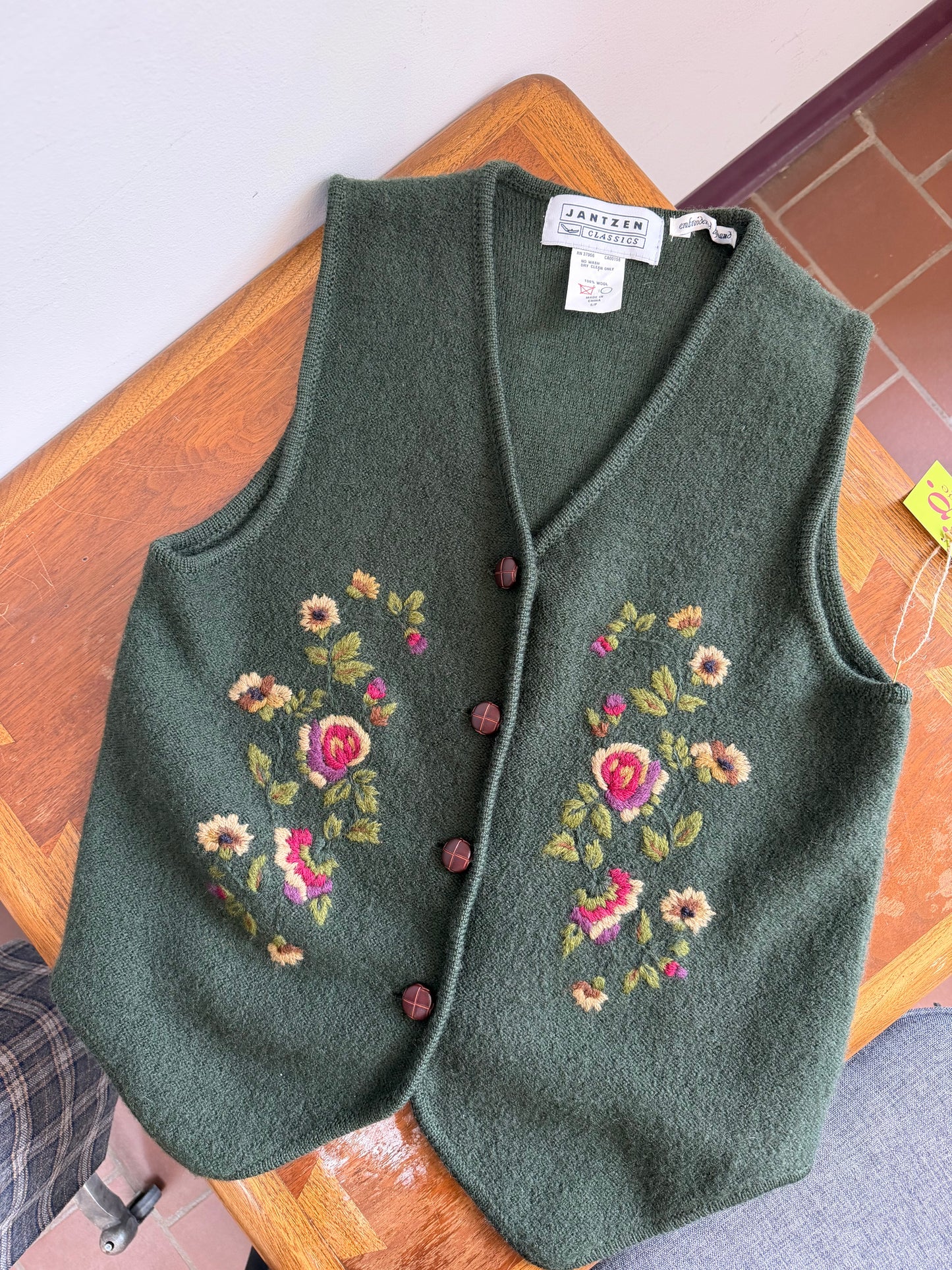 Dark Green Embroidered Vest