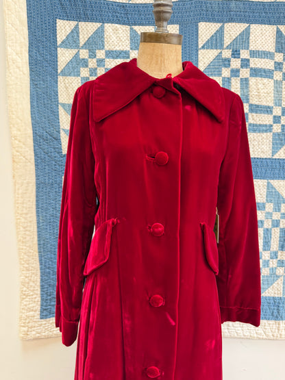 Dark Red Velvet Swing Coat