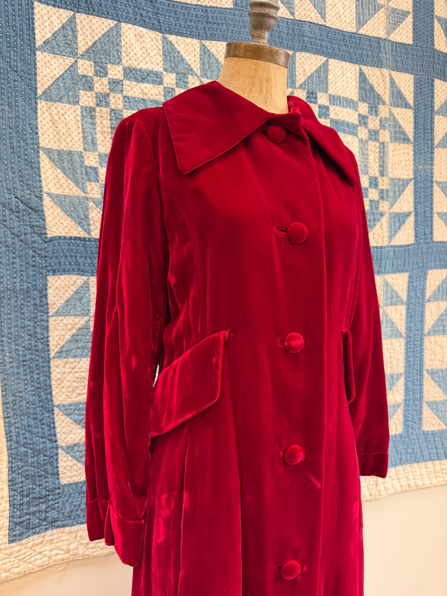 Dark Red Velvet Swing Coat