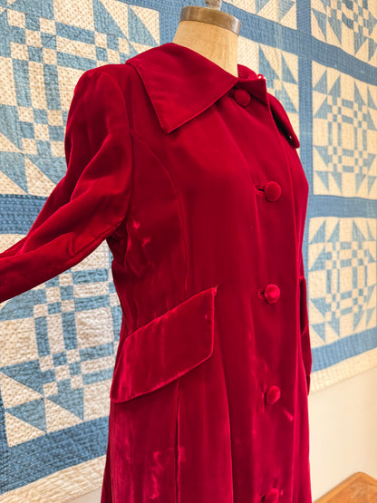 Dark Red Velvet Swing Coat