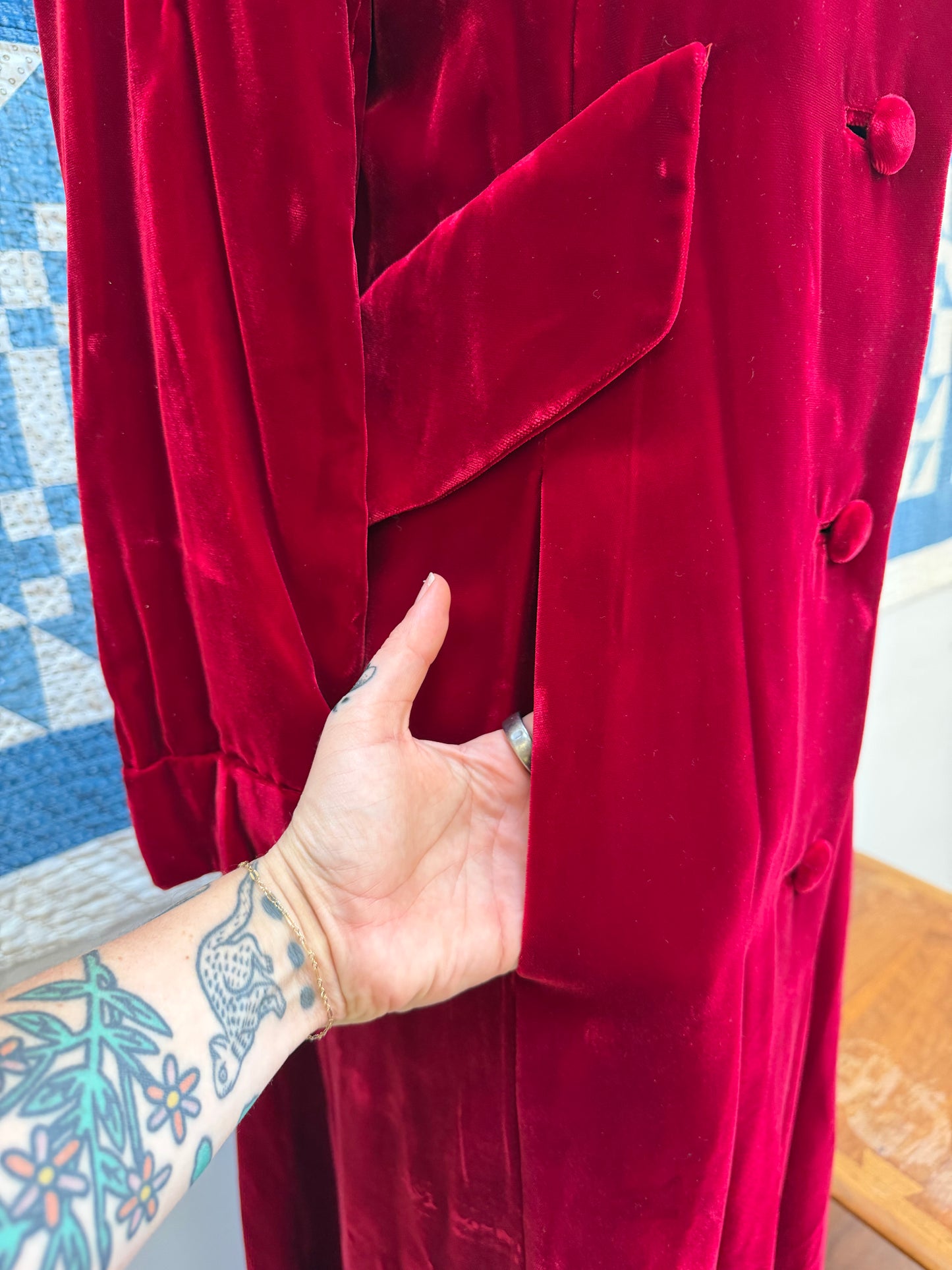 Dark Red Velvet Swing Coat