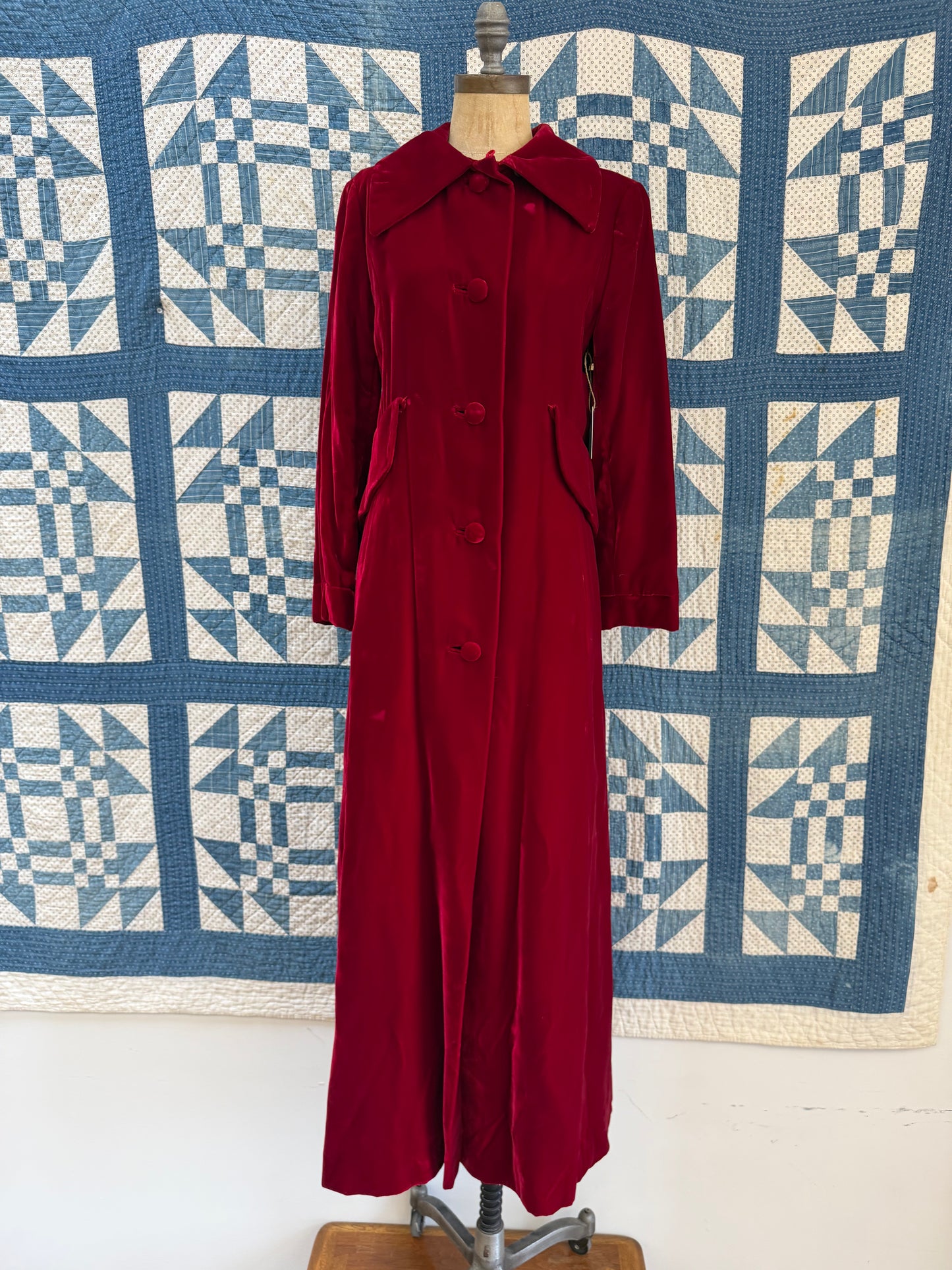 Dark Red Velvet Swing Coat