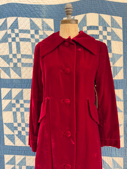 Dark Red Velvet Swing Coat