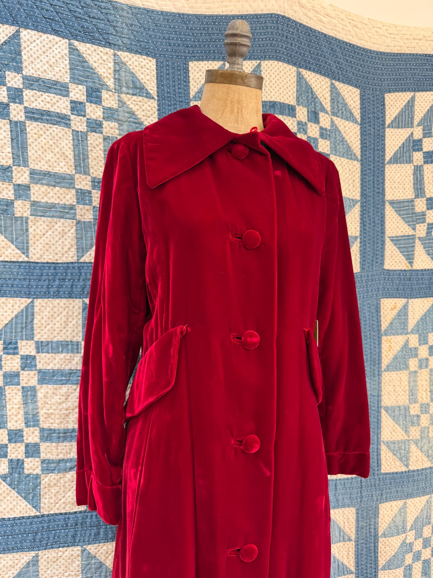 Dark Red Velvet Swing Coat